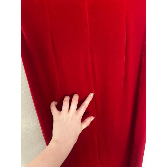 Vintage 90s Sz 4 Red Velvet Rhinestone Empire Waist Cap Sleeve Maxi Dress Gown - Picture 13 of 13